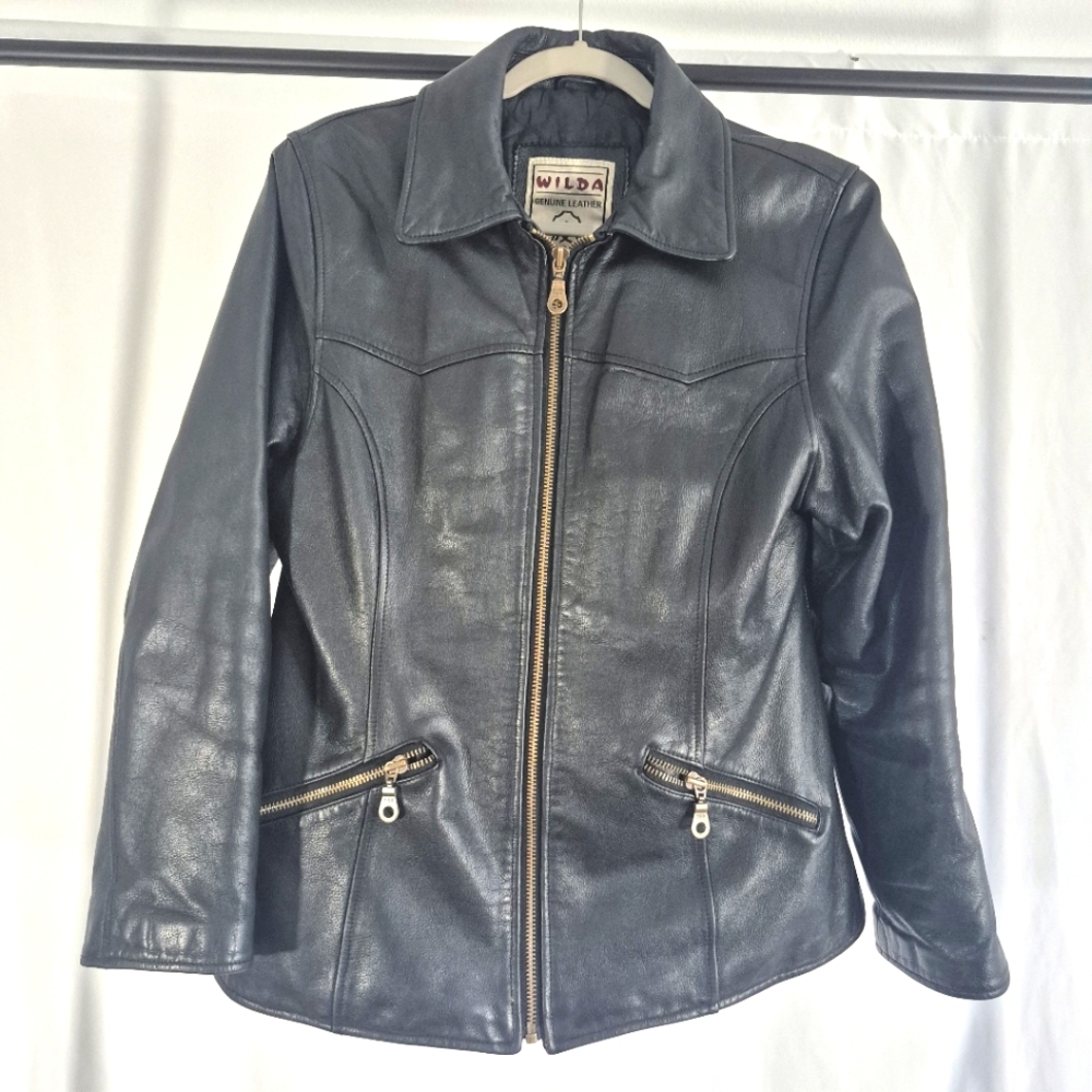 Vintage Wilda Womens Large Genuine Black Leather Jacket